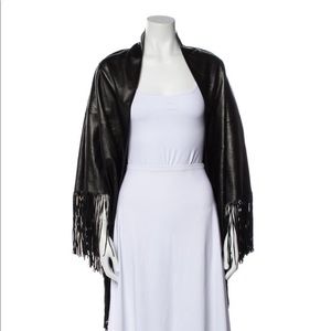 ||SOLD|| Neiman Marcus black leather fringe shawl